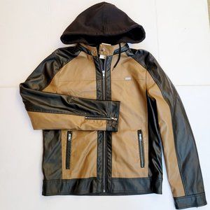 G by GUESS Men's Faux Leather Hooded Jacket sz M